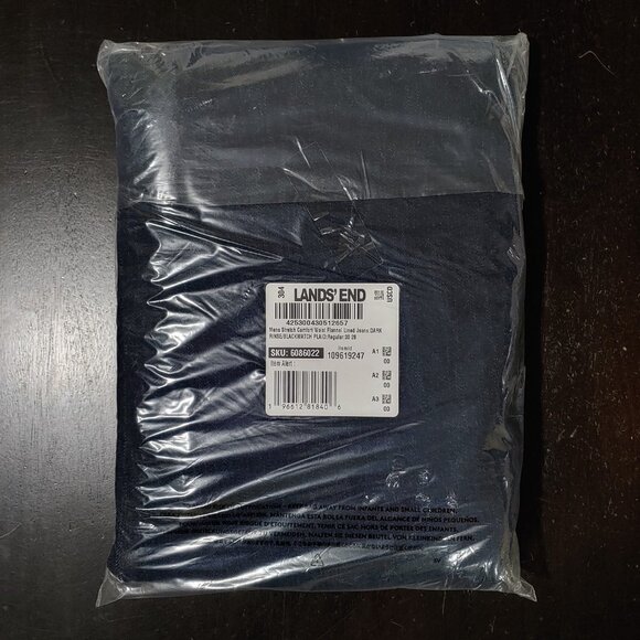 NWT Lands' End Men's Flannel Lined Jeans Dark Wash Black Watch Plaid 38X34 38/34 - Picture 7 of 9